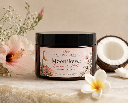 Moonflower Coconut Milk Body Polish | Botanical Coconut Sugar Scrub for Soft Glowing Skin